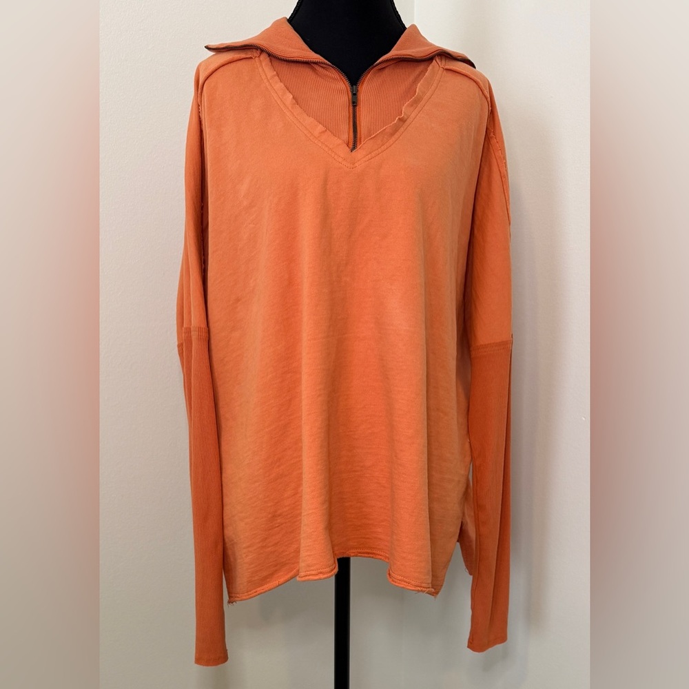 Peach Love California Womens Orange Layered V-Neck Quarter Zip Pullover Top L‎